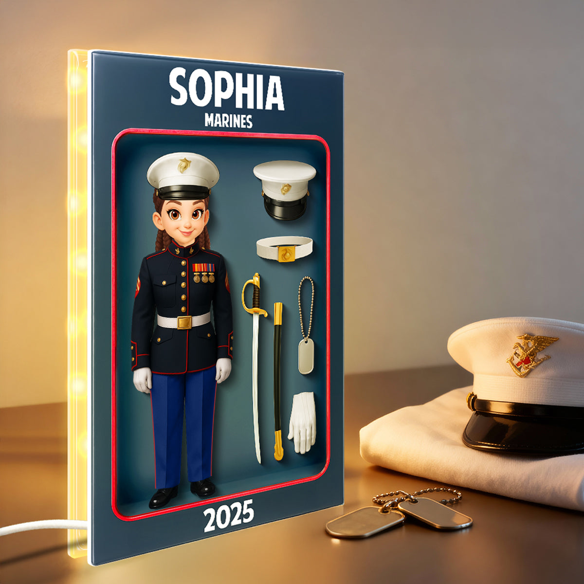 Marines Action Figure 3D Effect - Personalized Light Box - Special Gift For The Marines