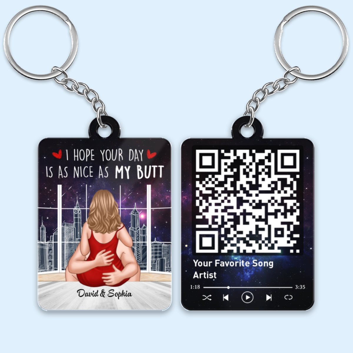 Couple Luminous Love Romantic Cityscape Favorite Song Scannable QR Code Personalized Acrylic Keychain