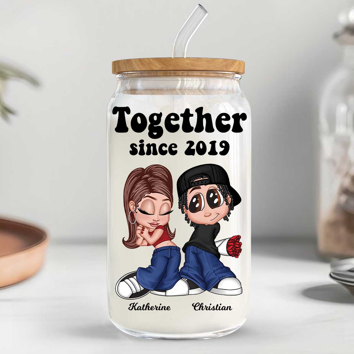 Y2K Couple Gift For Him For Her Personalized Clear Glass Can
