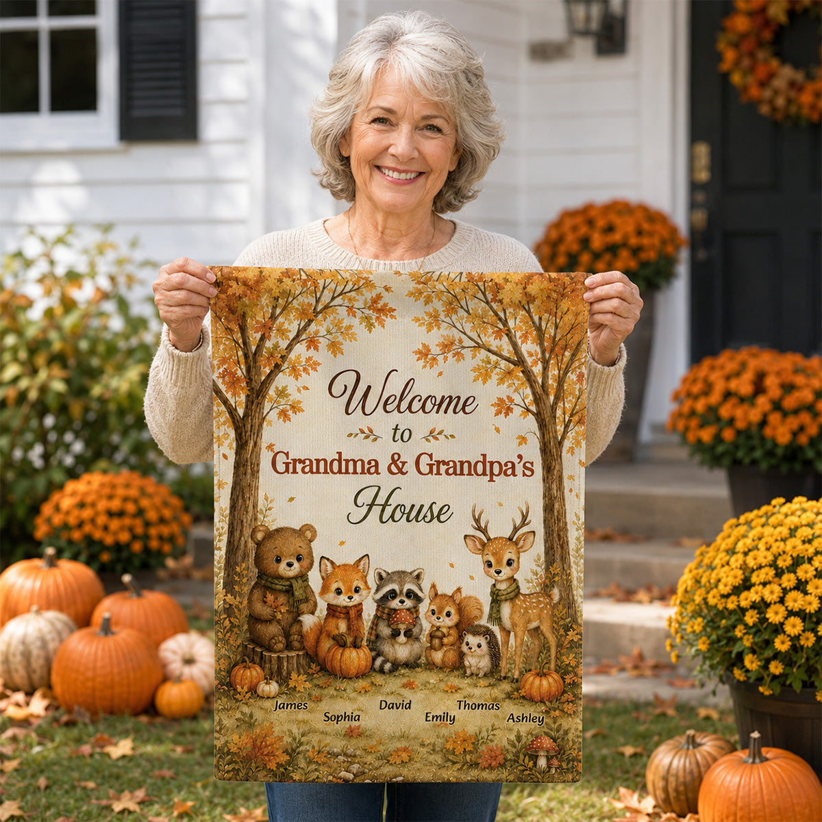 Welcome To Grandparents House Fall Season Cute Woodland Animals - Personalized Garden Flag