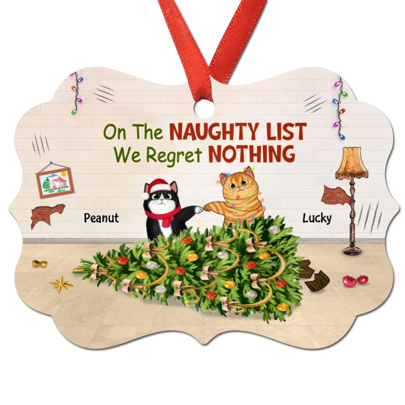 Naughty Cats Regret Nothing Personalized Christmas Ornament