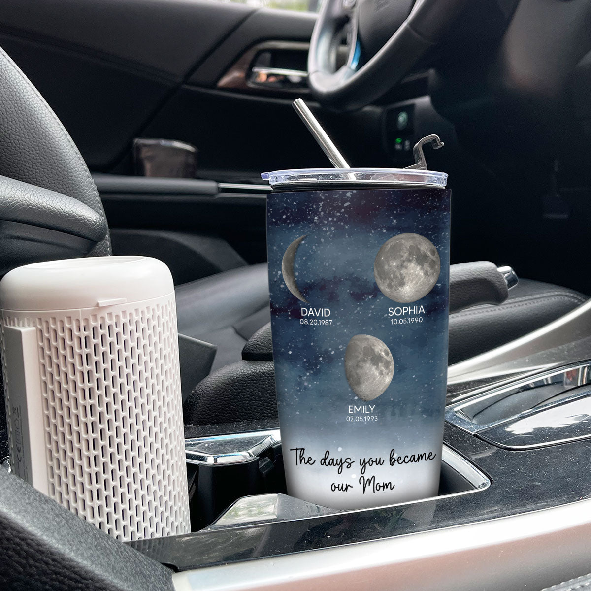 Starry Night Custom Birth Moon Phase The Day You Became Mom Personalized Tumbler, Gift
