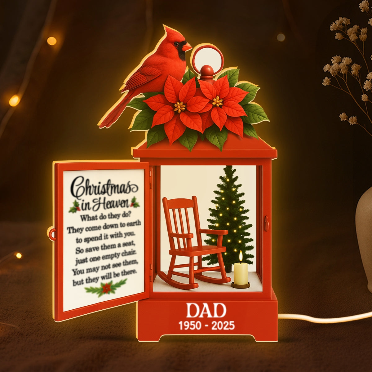 Christmas In Heaven Cardinal - Personalized Light Box - Meaningful Sympathy Memorial Keepsake