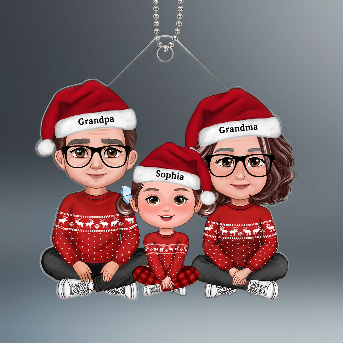 Cute Grandma Grandpa Grandkid Crossed Legs Personalized Acrylic Ornament