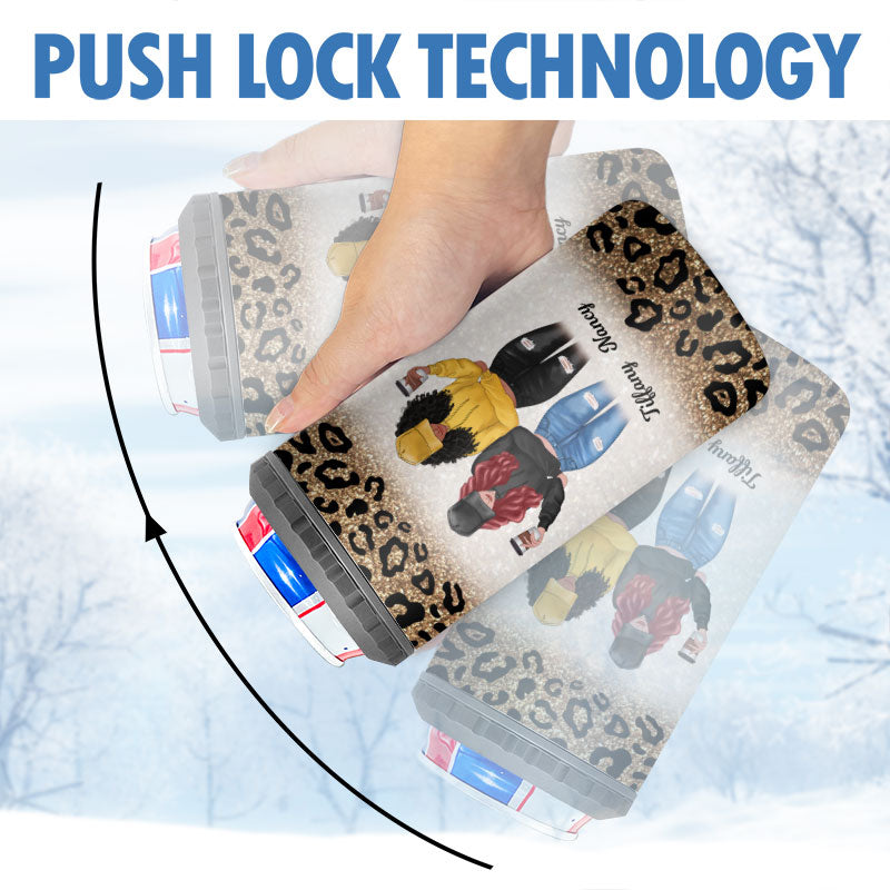 Leopard Modern Girls Front View Besties Personalized 4 In 1 Can Cooler