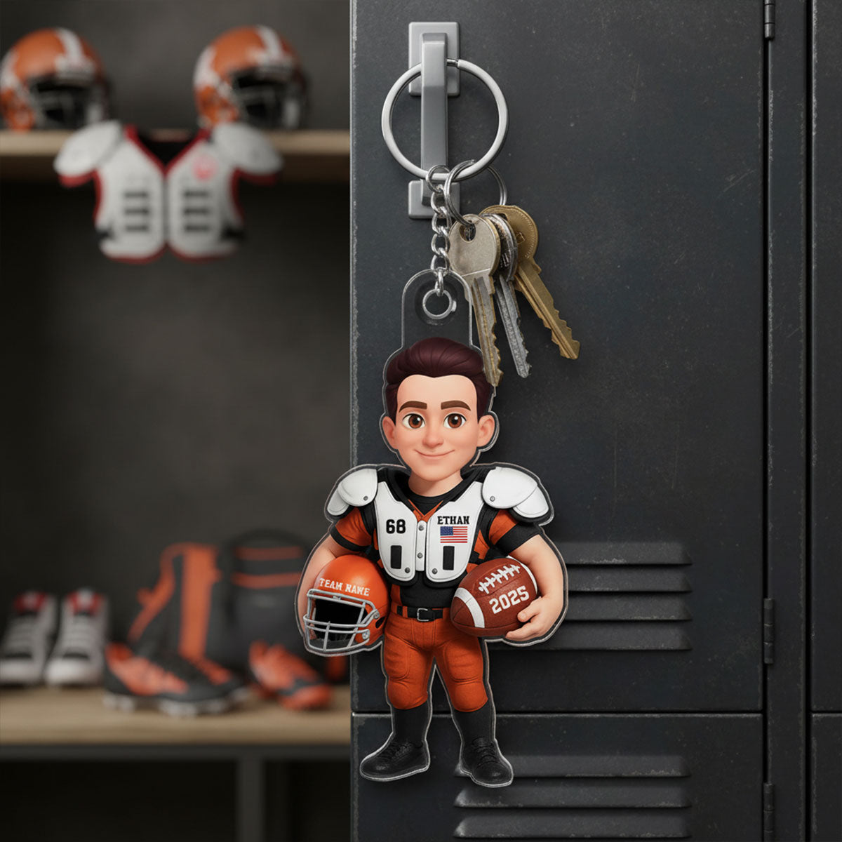 3D Effect Proud American Football Player - Personalized Acrylic Car Hanger - Gift For Football Lovers, Grandson, Son, Husband