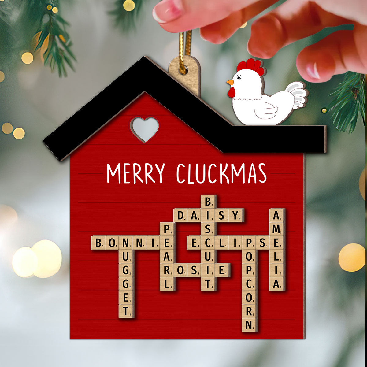 Chicken Coop Crossword Puzzle Art Personalized 2-Layer Wooden Ornament