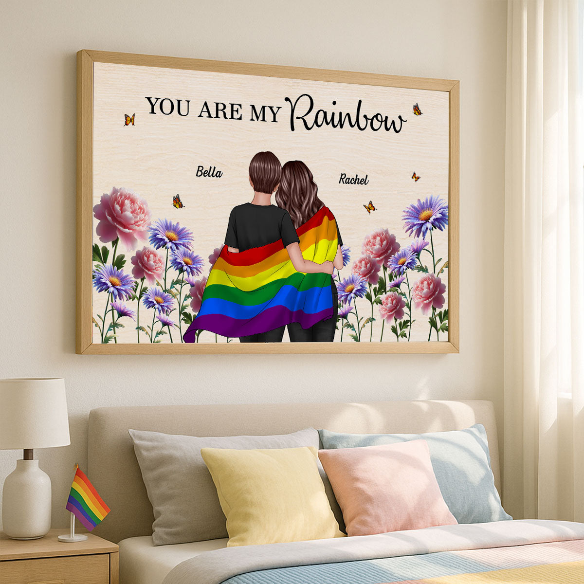 LGBTQ Couple Flag Birth Month Flower Personalized Poster, Pride Month Gift