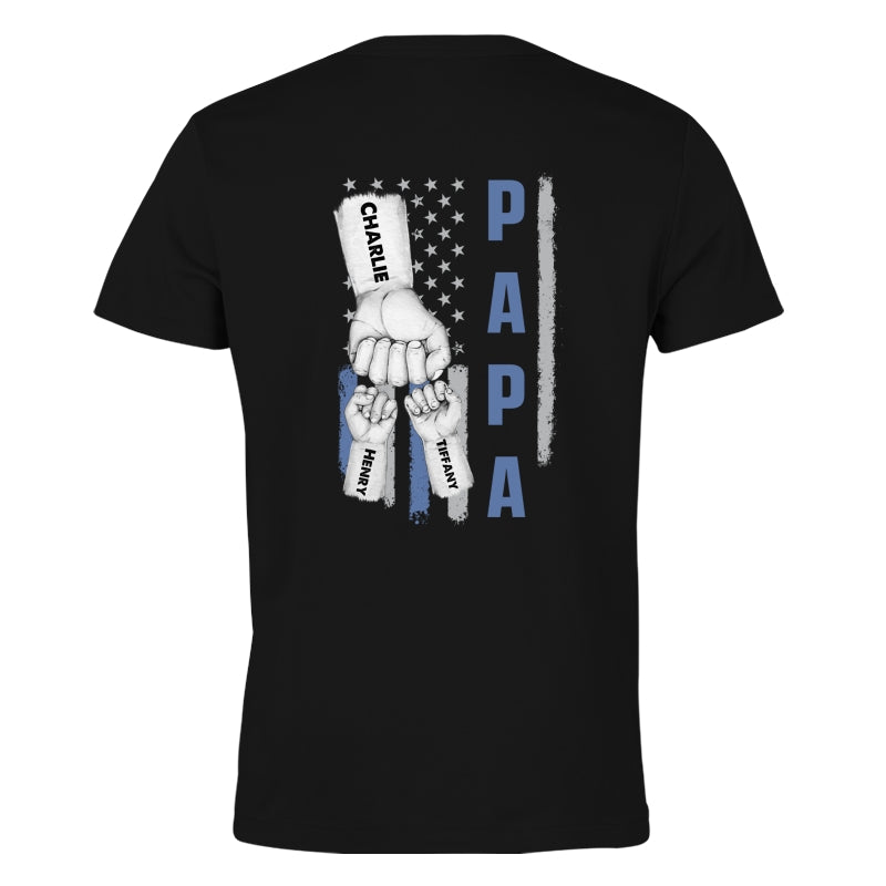 Dad Papa Grandpa Fist Bump American Flag Personalized Back Printed Shirt