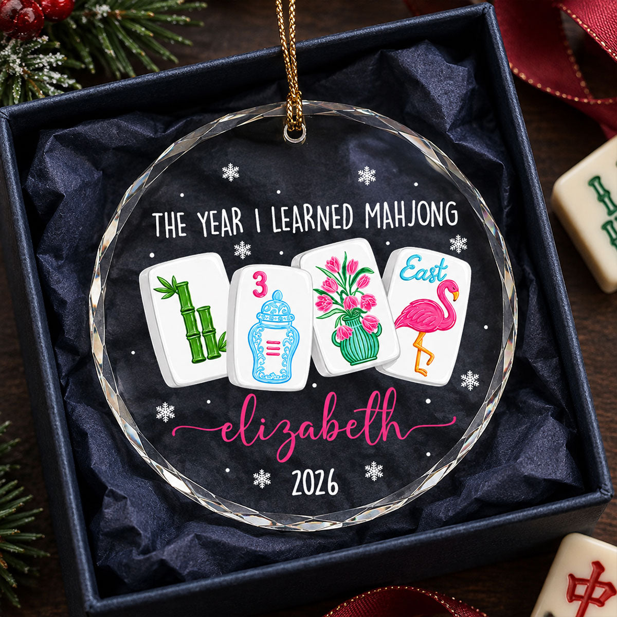 The Year I Learned Mahjong - Personalized Glass Ornament Funny Mahjong Group Christmas Gift