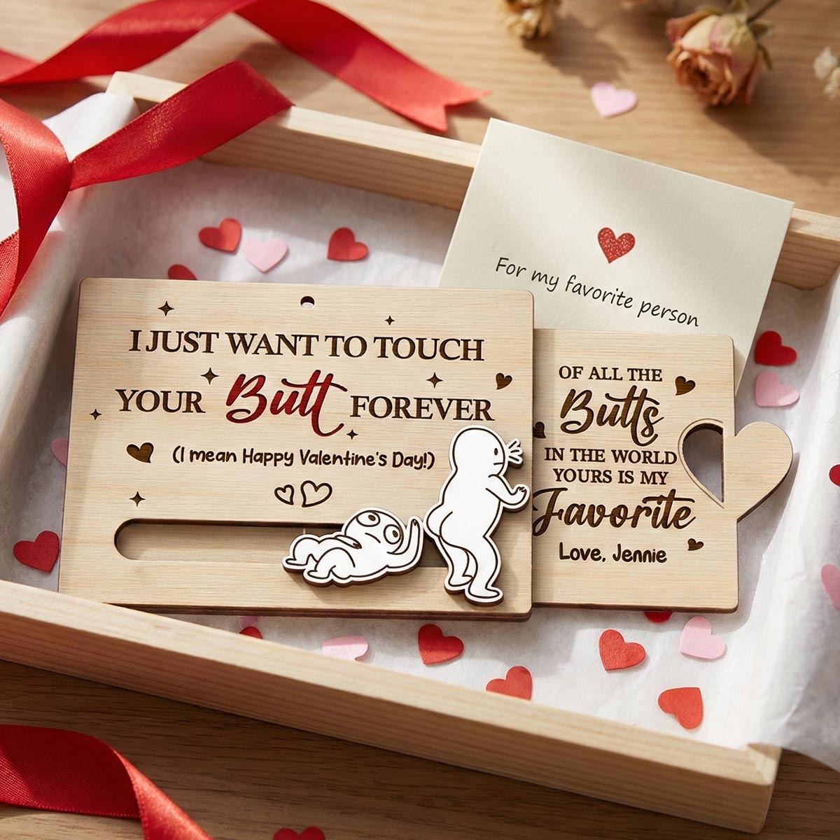 Wanna Touch Your Butt All The Time Funny Inappropriate Couple - Personalized Wooden Slider Ornament - Valentine's Day Gift For Him, For Her