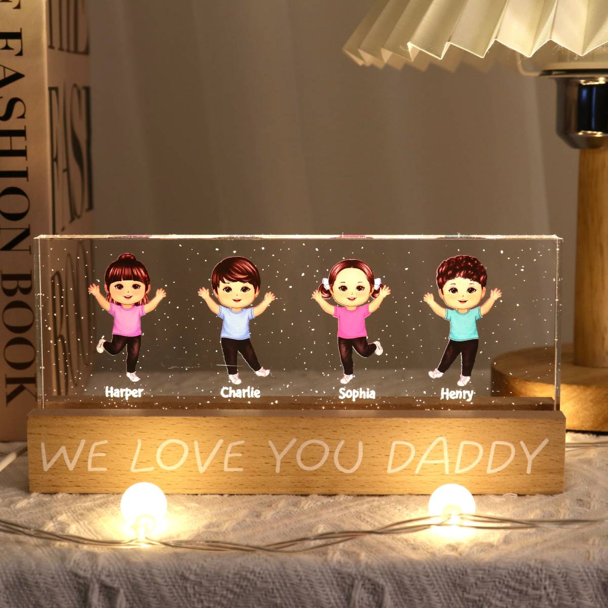 We Love You Daddy Happy Kids Personalized Acrylic LED Night Light, Father's Day Gift For Dad, Husband