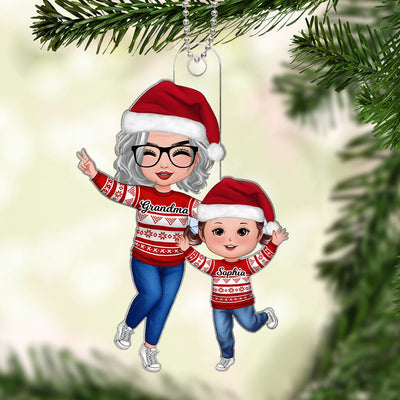 Happy Doll Grandma & Grandkid Christmas Gift For Granddaughter Grandson Personalized Acrylic Ornament