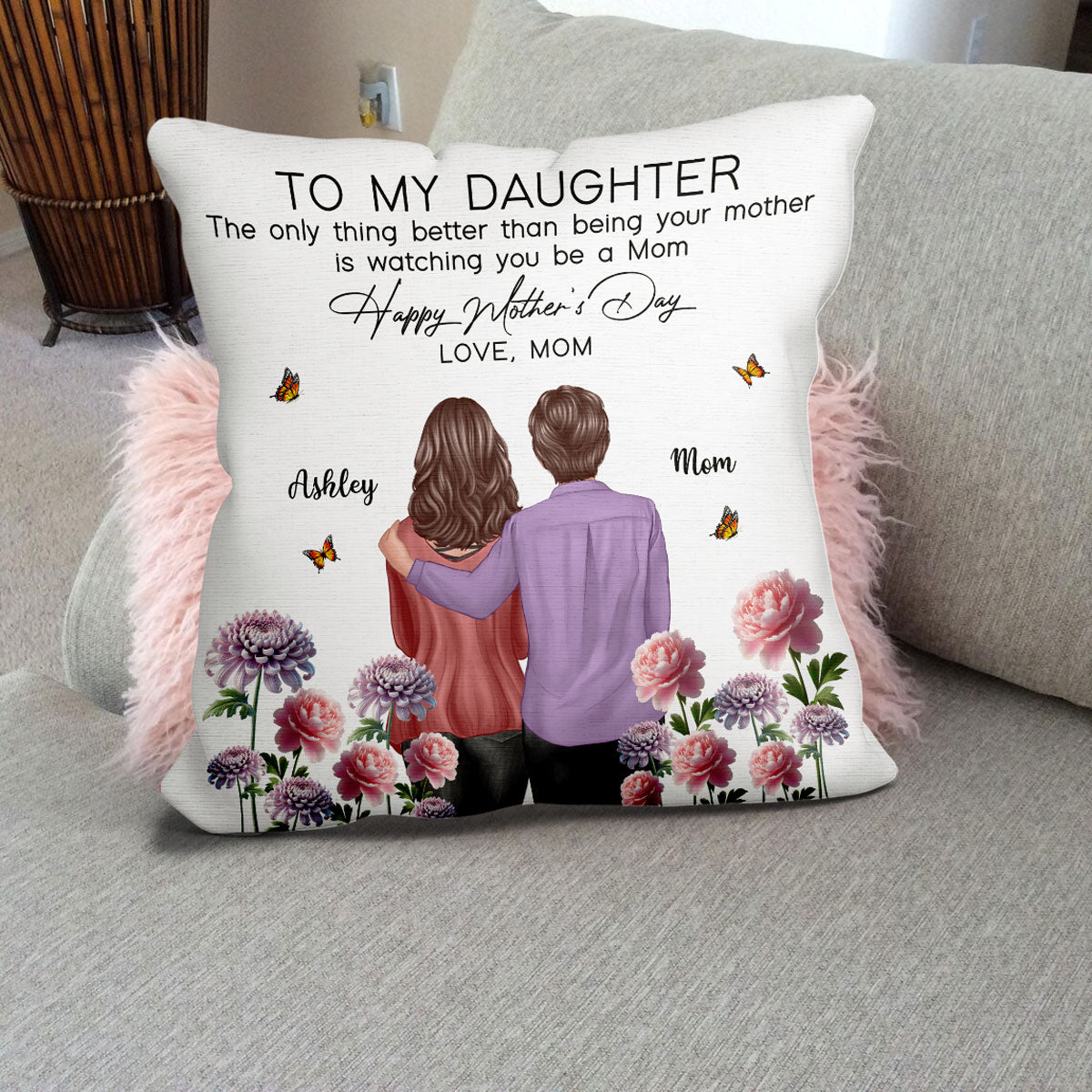 To My Daughter From Mom Happy Mother's Day Birth Flower Personalized Pillow, Gift For Daughter