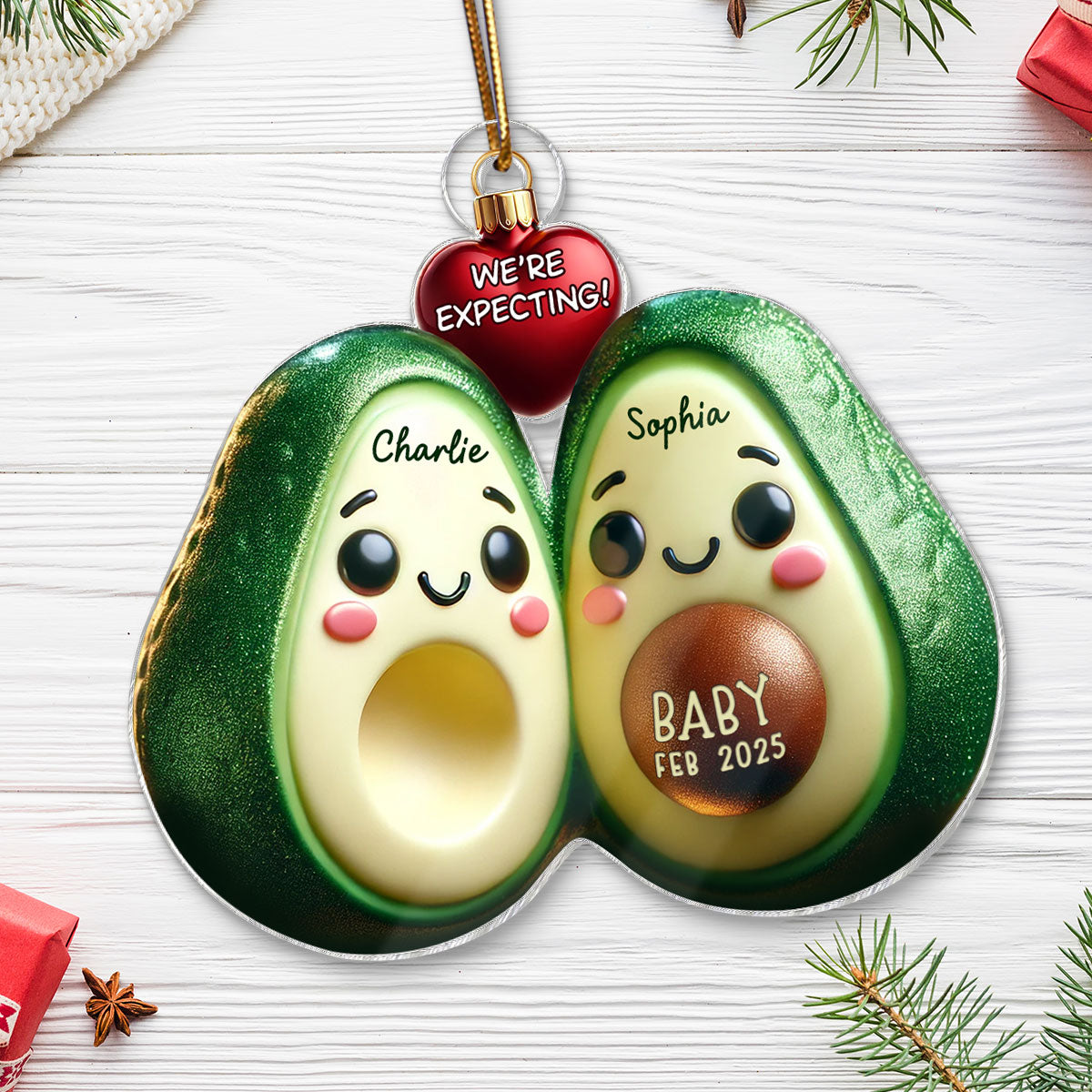 Avocado Couple Expecting Parents Pregnancy Announcement 3D Effect Keepsake Personalized Acrylic Ornament