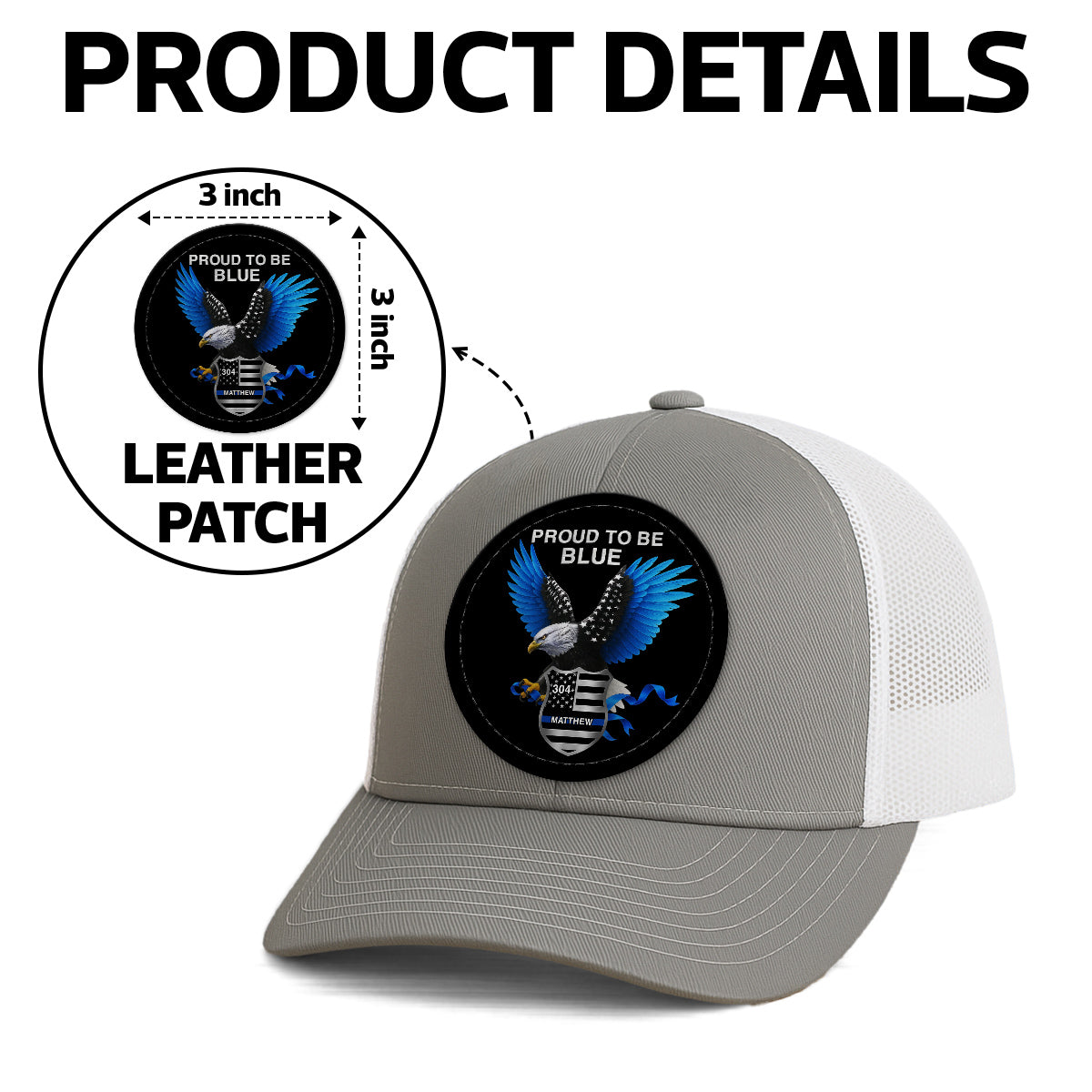 Proud To Be Blue Gift For Police Dad Grandpa Personalized Leather Patch Hat