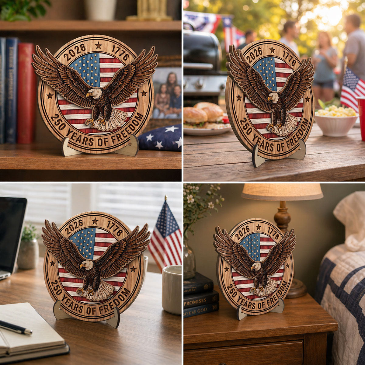 United States 250th Anniversary Eagle & American Flag - Personalized 2-Layered Wooden Plaque - America 250 Emblem American Patriot Home Decor
