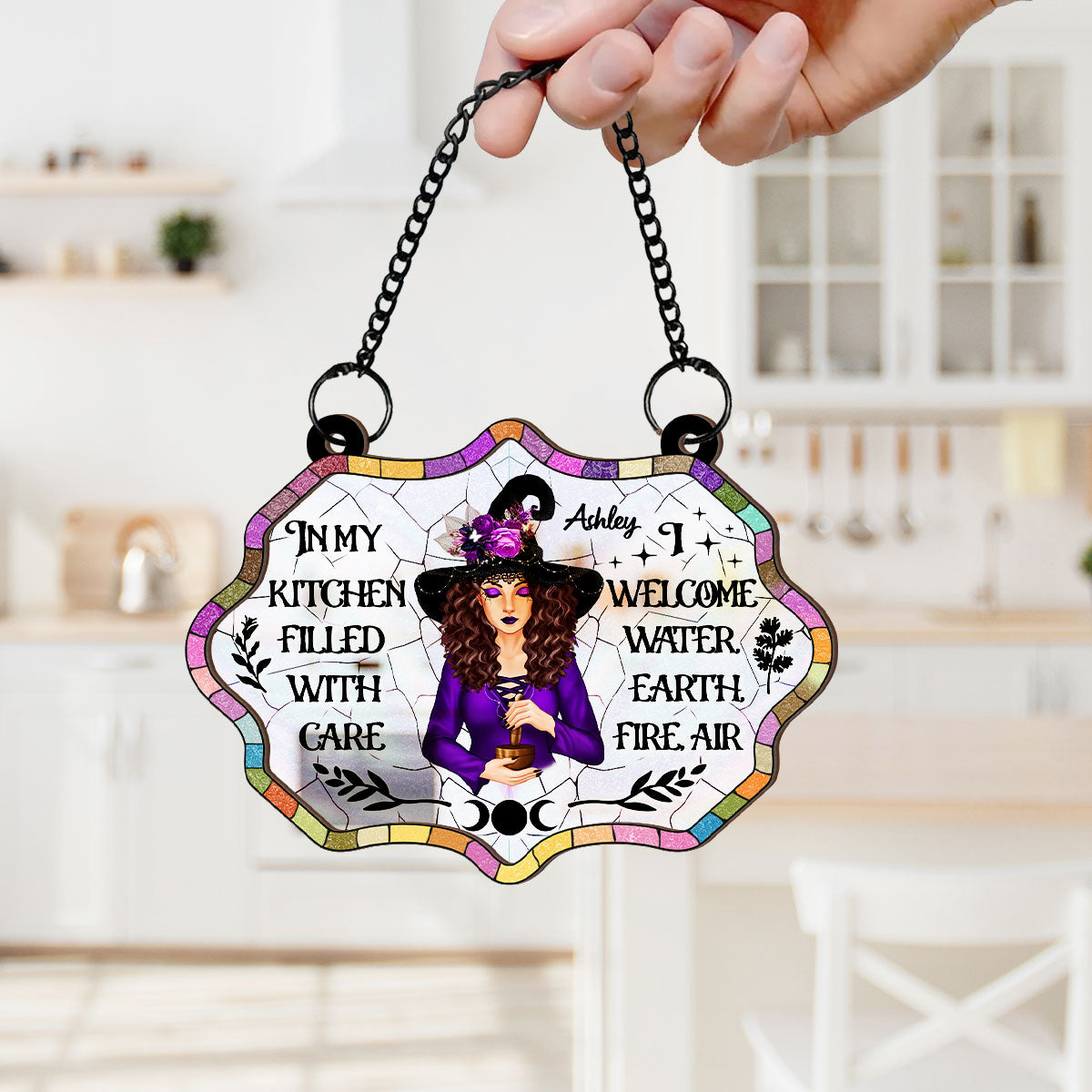 In My Kitchen Filled With Care Personalized Window Hanging Suncatcher Ornament, Halloween Decor