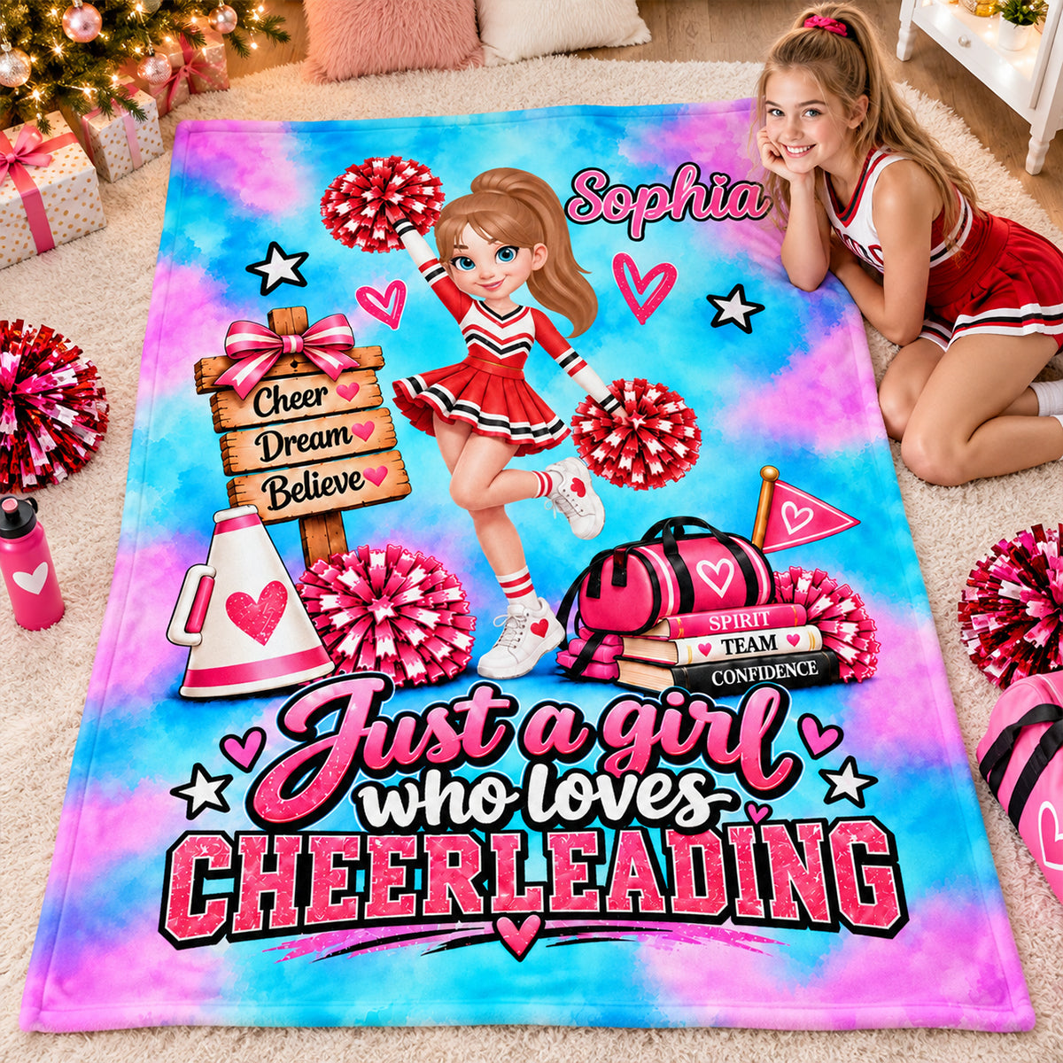 Just a Girl Who Loves Cheerleading - Personalized Fleece Blanket - Christmas Gift for Daughter, Granddaughter