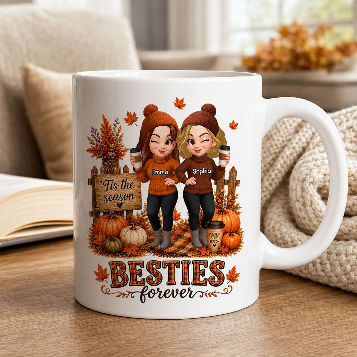 Fall Season Besties Forever - Personalized Mug - Fall Gift for Best Friends