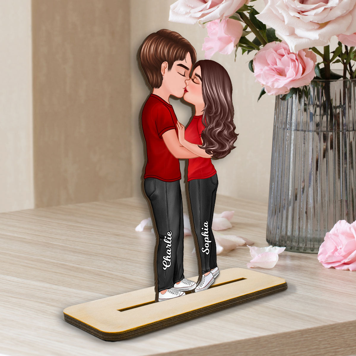 Doll Couple Kissing Home Decor Gift For Him Gift For Her Personalized Standing Wooden Plaque