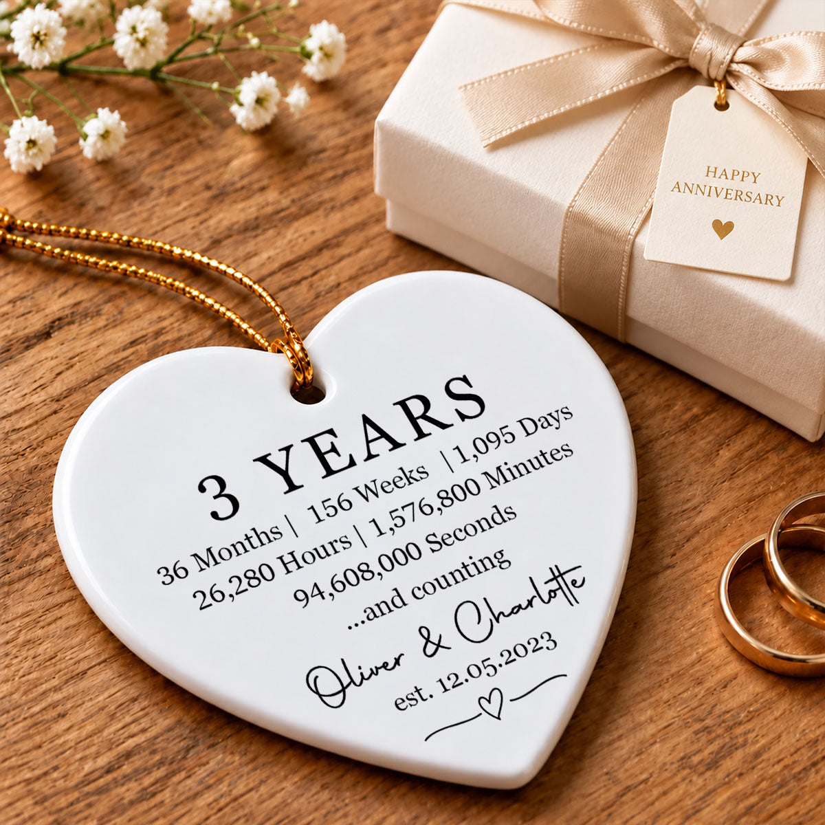 Custom Wedding Date Milestone - Personalized Ceramic Ornament - Christmas Anniversary Gift for Her, Gift for Him, Relationship Keepsake