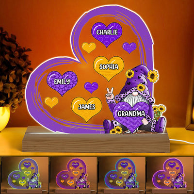 Grandma Mom Purple Gnome Butterflies Personalized Acrylic Custom Shape LED Night Light