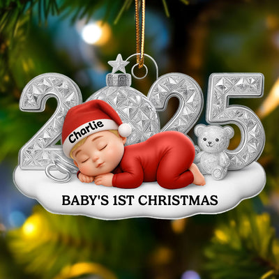Cute Baby 2025 First Christmas - Personalized Acrylic Ornament - Christmas Gift for New Parent, Newborn Keepsake