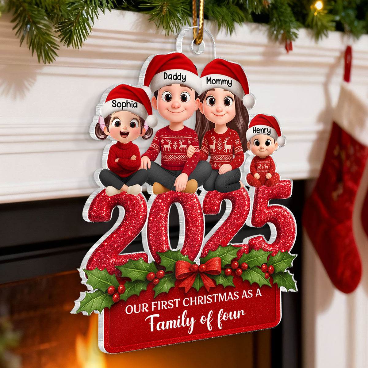 First Christmas as a Family of Three, Four - Personalized Acrylic Ornament - Christmas Gift for Family