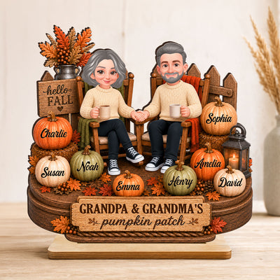 Grandpa & Grandma's Pumpkin Patch - Personalized 2-Layered Wooden Plaque - Cozy Fall Decor for Grandparents
