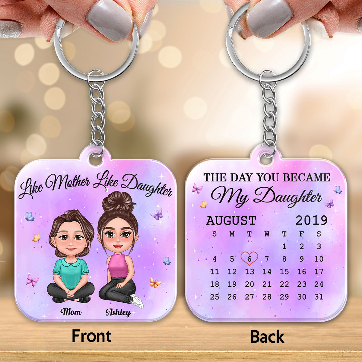 Pretty Doll Mother And Daughter Calendar Date Personalized Acrylic Keychain
