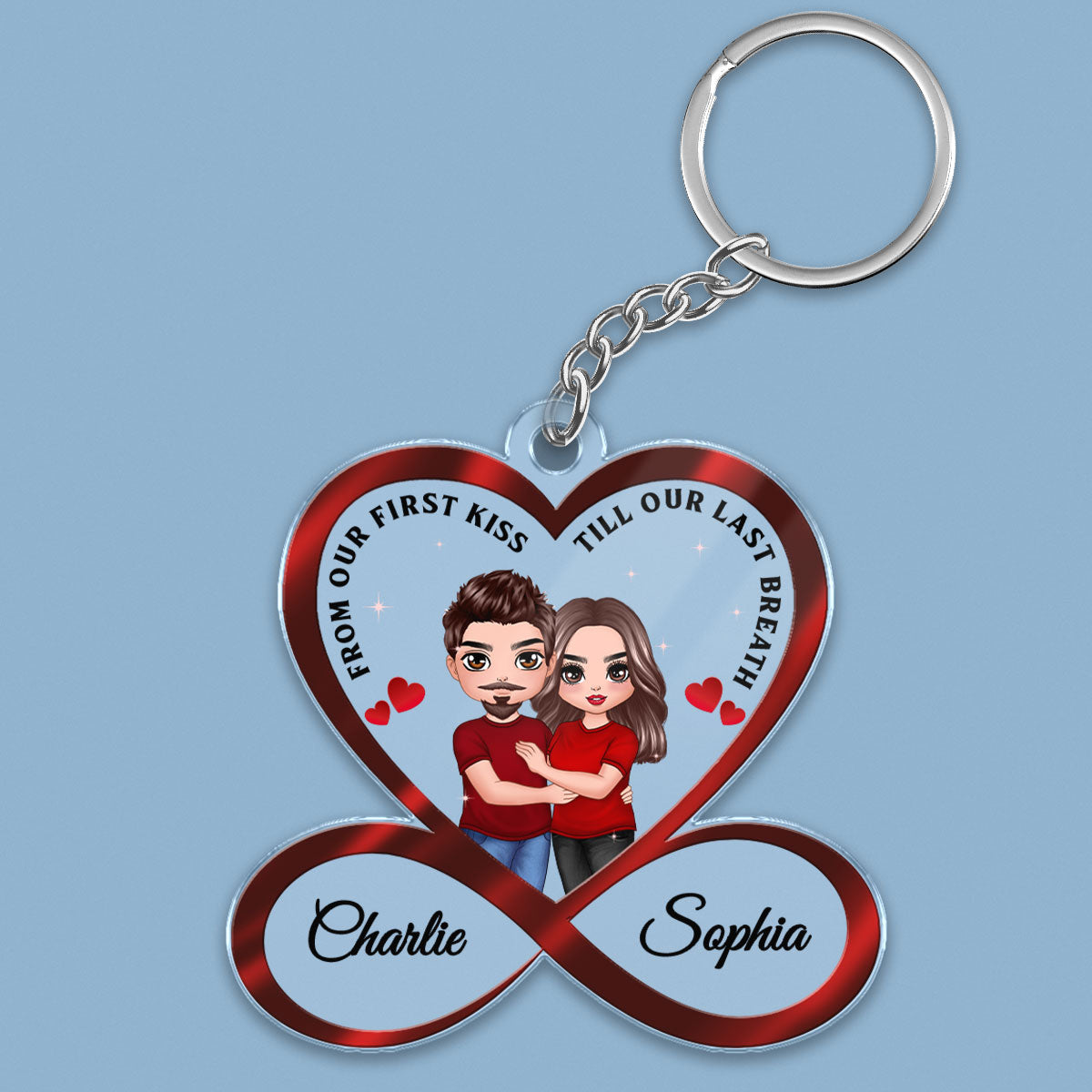 Infinity Heart Doll Couple Hugging Anniversary Gift For Him Gift For Her Personalized Acrylic Keychain