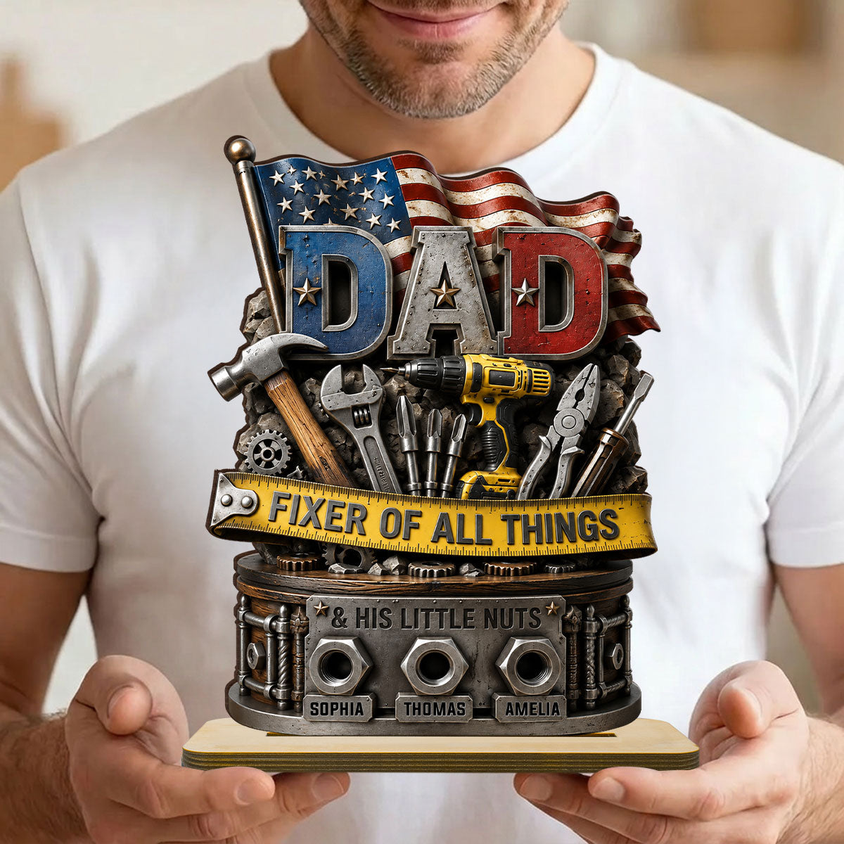 Dad Fixer of All Things Master Handyman- Personalized 2-Layered Wooden Plaque - Father's Day Gift for Dad, Husband