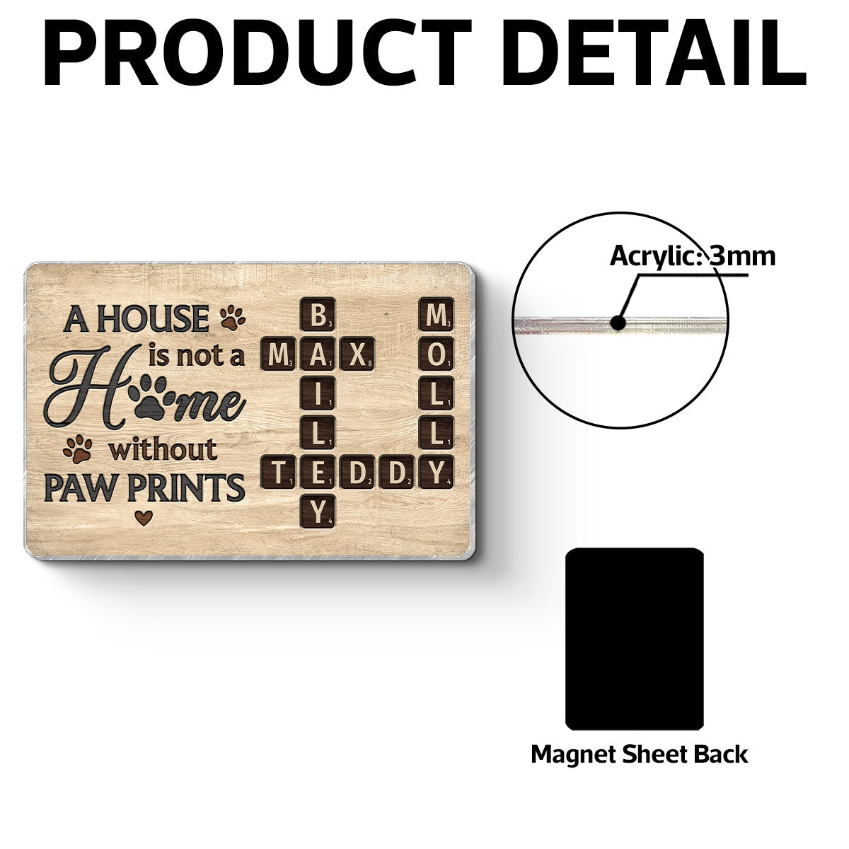 Pet Lover Home Decor Home With Paw Prints Crossword Puzzle Art Personalized Acrylic Fridge Magnet