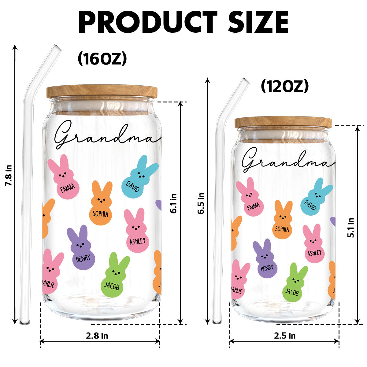 Grandma Mom Auntie Bunnies Easter Gift Personalized Clear Glass Can