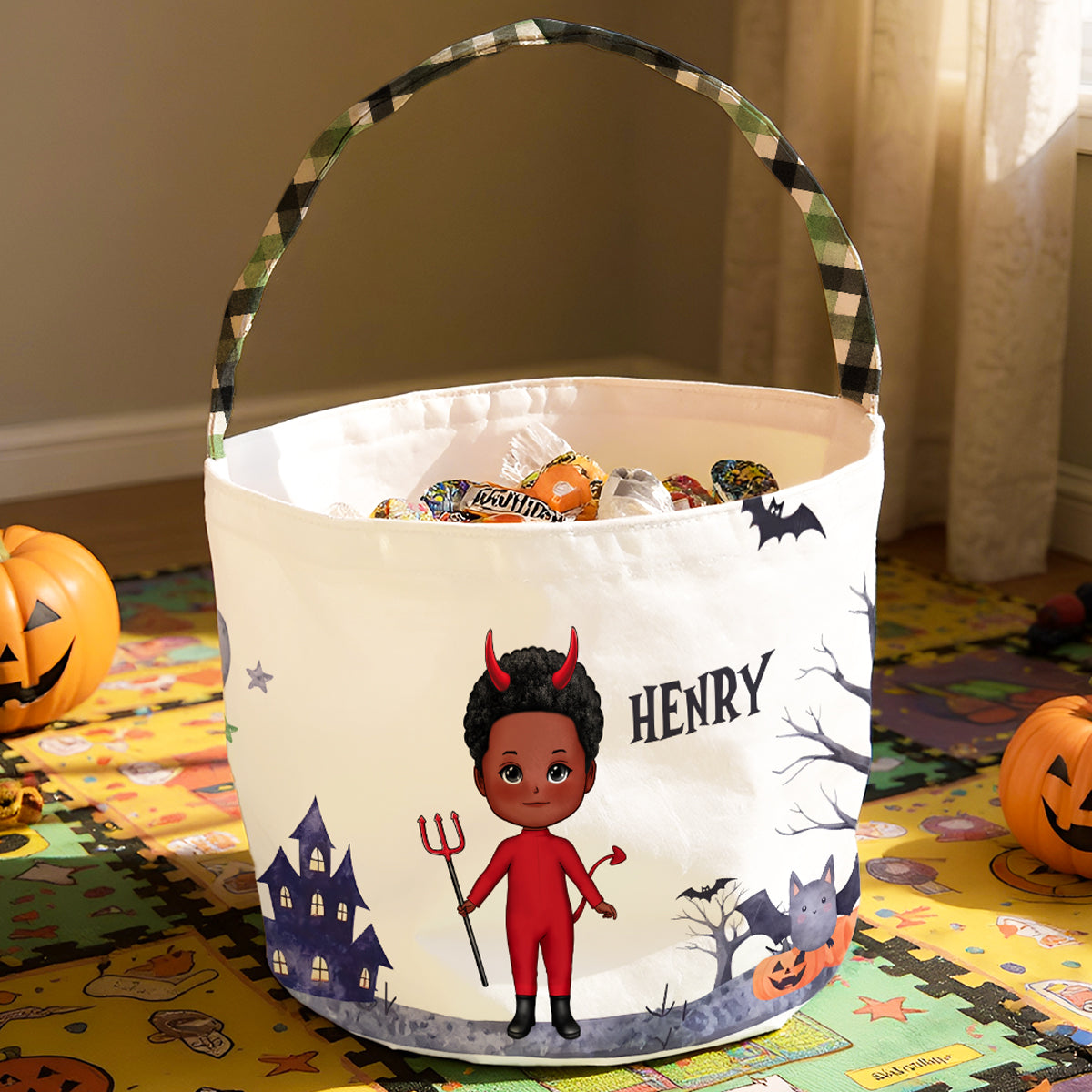Halloween Cute Kids Characters Personalized Trick or Treat Basket, Gift for Daughter, Son, Grandkids