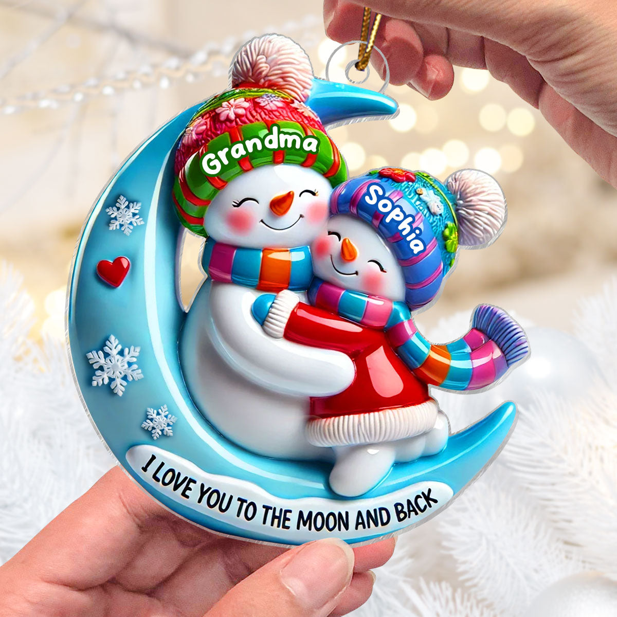 3D Effect Blue Moon Grandma Hugging Grandkid On The Moon Personalized Acrylic Ornament, Christmas Gift For Granddaughter, Grandson