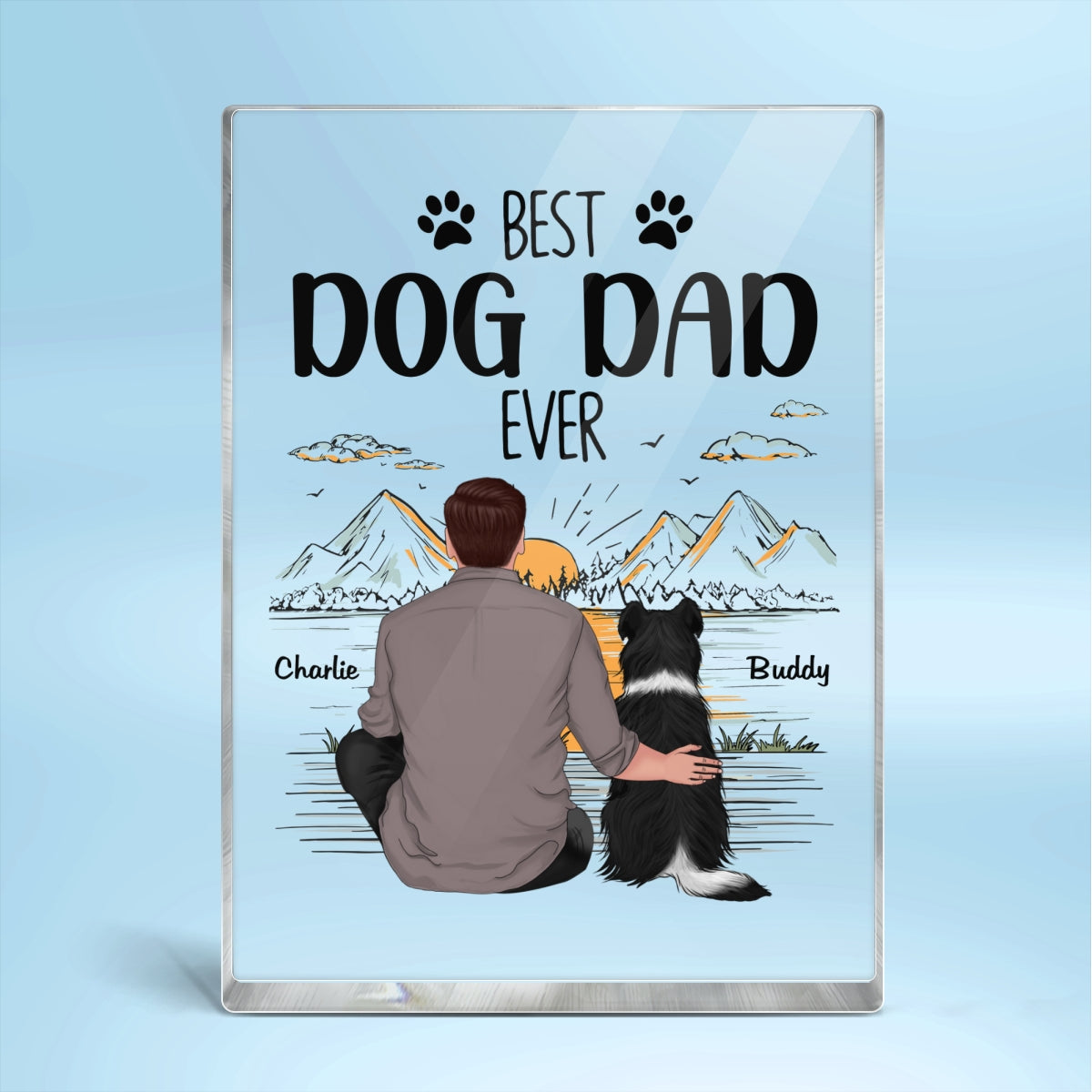 Best Dog Dad Ever Mountain Sketch Personalized Rectangle Acrylic Block Plaque