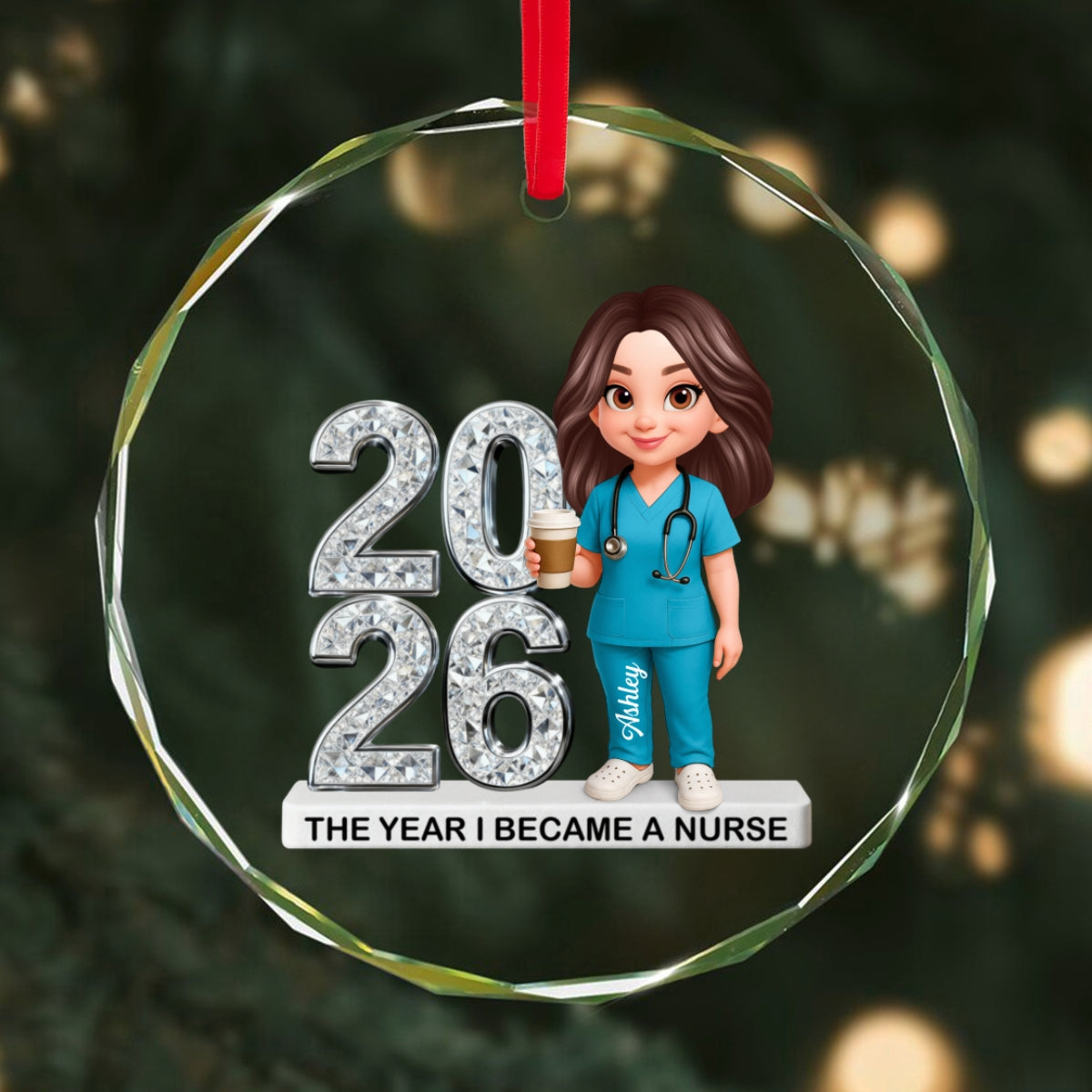 The Year I Became A Nurse - Personalized Glass Ornament - Christmas Gift, Graduation Gift For Nurse, Milestone Keepsake For Healthcare Workers
