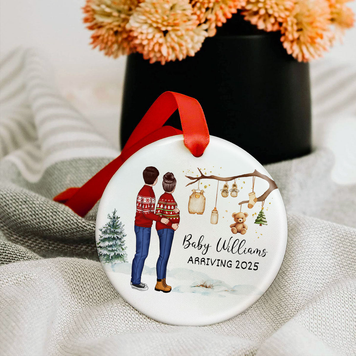 Birth Announcement Ornament, Personalized Baby Arriving Ornament, Expecting Parents Ornament