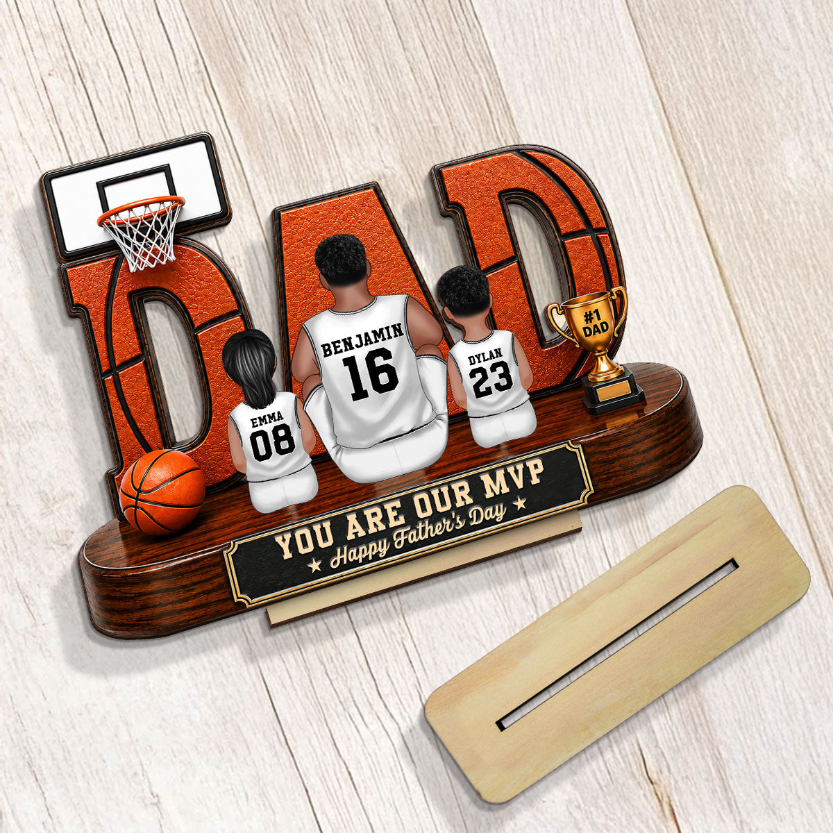 Basketball Dad Legend Daddy's Dream Team - Personalized 2-Layered Wooden Plaque - Unique Trending Father's Day Gift For Dad, Husband, Basketball Fans