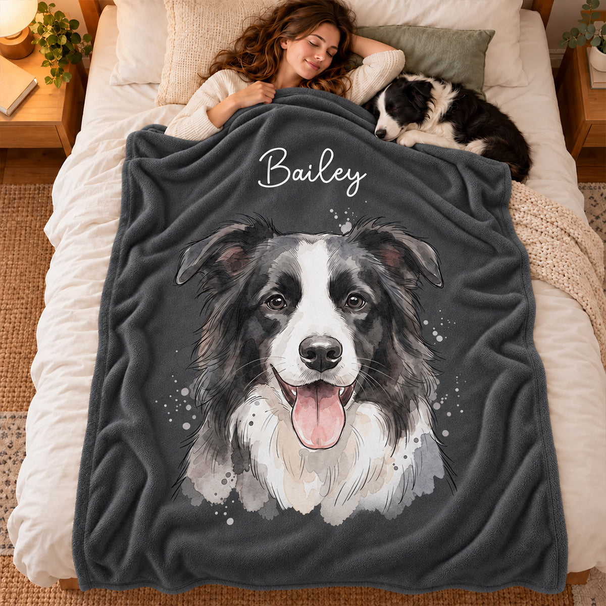 Custom Pet Watercolor Portrait from Photo - Personalized Fleece Blanket - Christmas Gift for Dog Cat Lovers