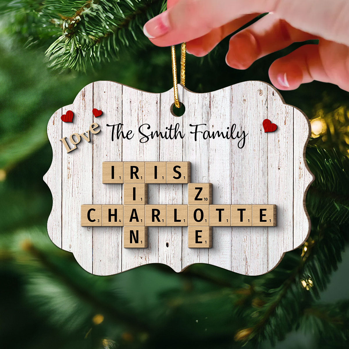 Family Love Crossword Puzzle Art Personalized 2-Layer Wooden Ornament, Christmas Decor, Created In A Moment, Treasured Forever