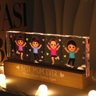 Best Mom Ever Happy Kids Personalized Acrylic Block LED Night Light