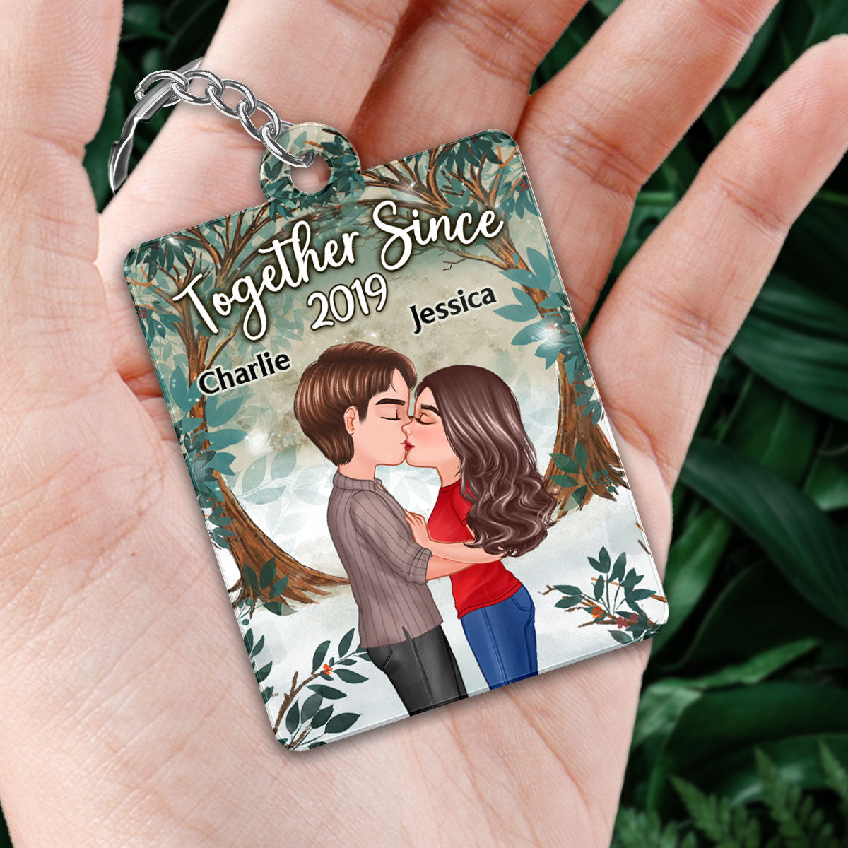 Tree Arch Doll Couple Kissing Favorite Song Scannable QR Code Personalized Acrylic Keychain