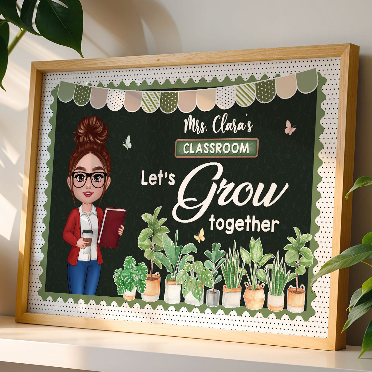 Greenery Boho Plants Let's Grow Together Teacher Personalized Poster, Classroom Decoration