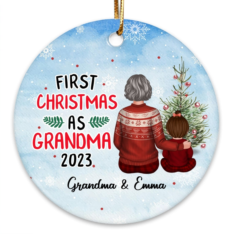 First Christmas As Grandma New Born Baby Personalized Circle Ornament