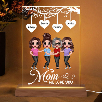 Doll Mother And Daughter Hugging Under Heart Tree Personalized Rectangle Acrylic Plaque LED Night Light