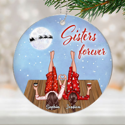 Sisters Are Like Stars Sisters Lying on Roof Personalized Acrylic Ornament, Christmas Gift for Sisters