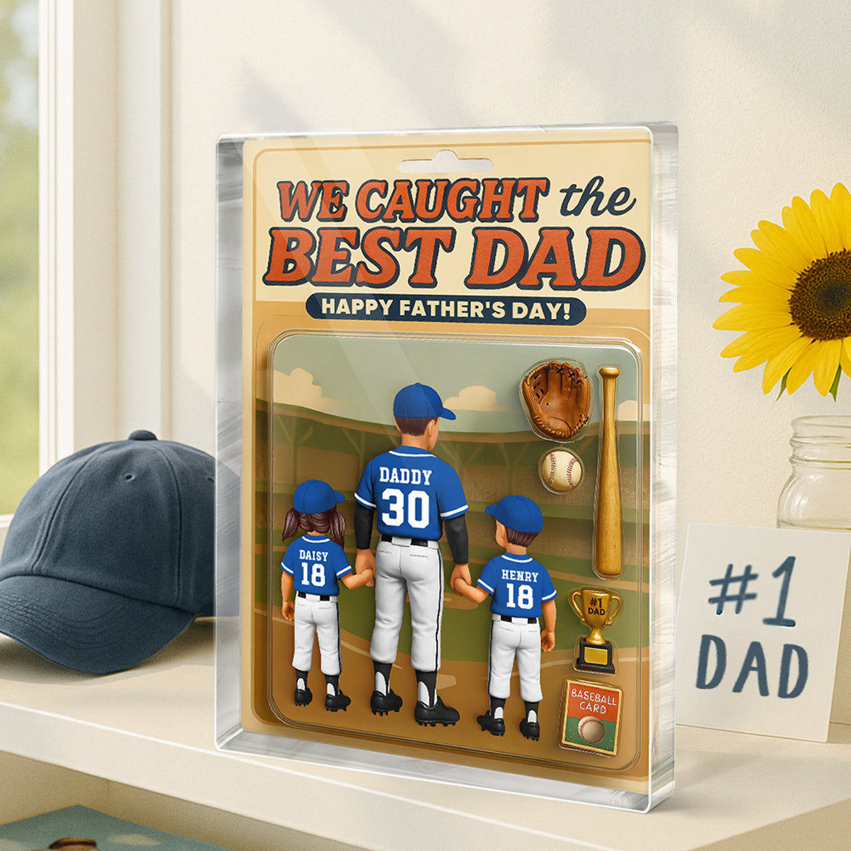 We Caught the Best Dad Baseball Custom Figure Personalized Acrylic Block Plaque, Custom Jersey, Father's Day Gift for Dad, Gift for Husband